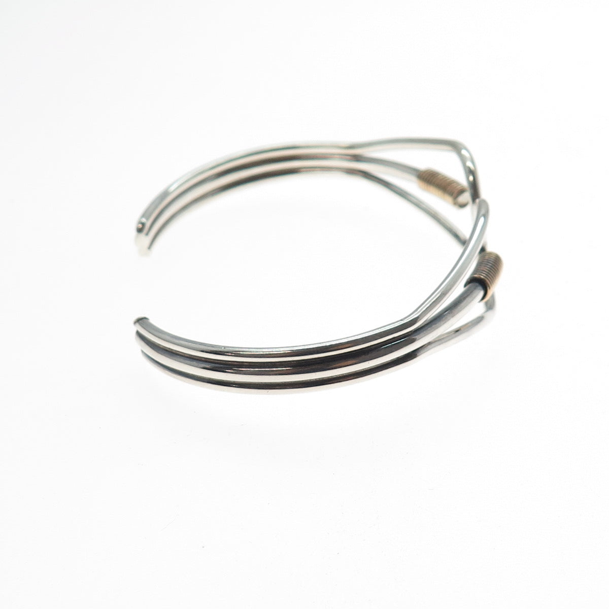 925 Sterling Silver 2-Tone Vintage Modernist Adjustable Cuff Bracelet 7"