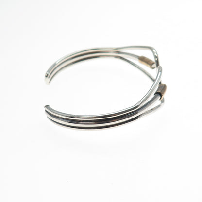 925 Sterling Silver 2-Tone Vintage Modernist Adjustable Cuff Bracelet 7"
