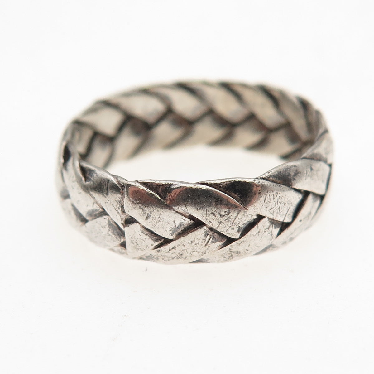 925 Sterling Silver Vintage Braided Oxidized Band Ring Size 8.5