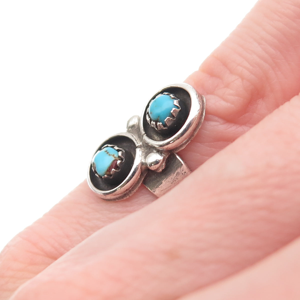 Old Pawn 925 Sterling Silver Vintage Turquoise Snake Eye Tribal Ring Size 2.25