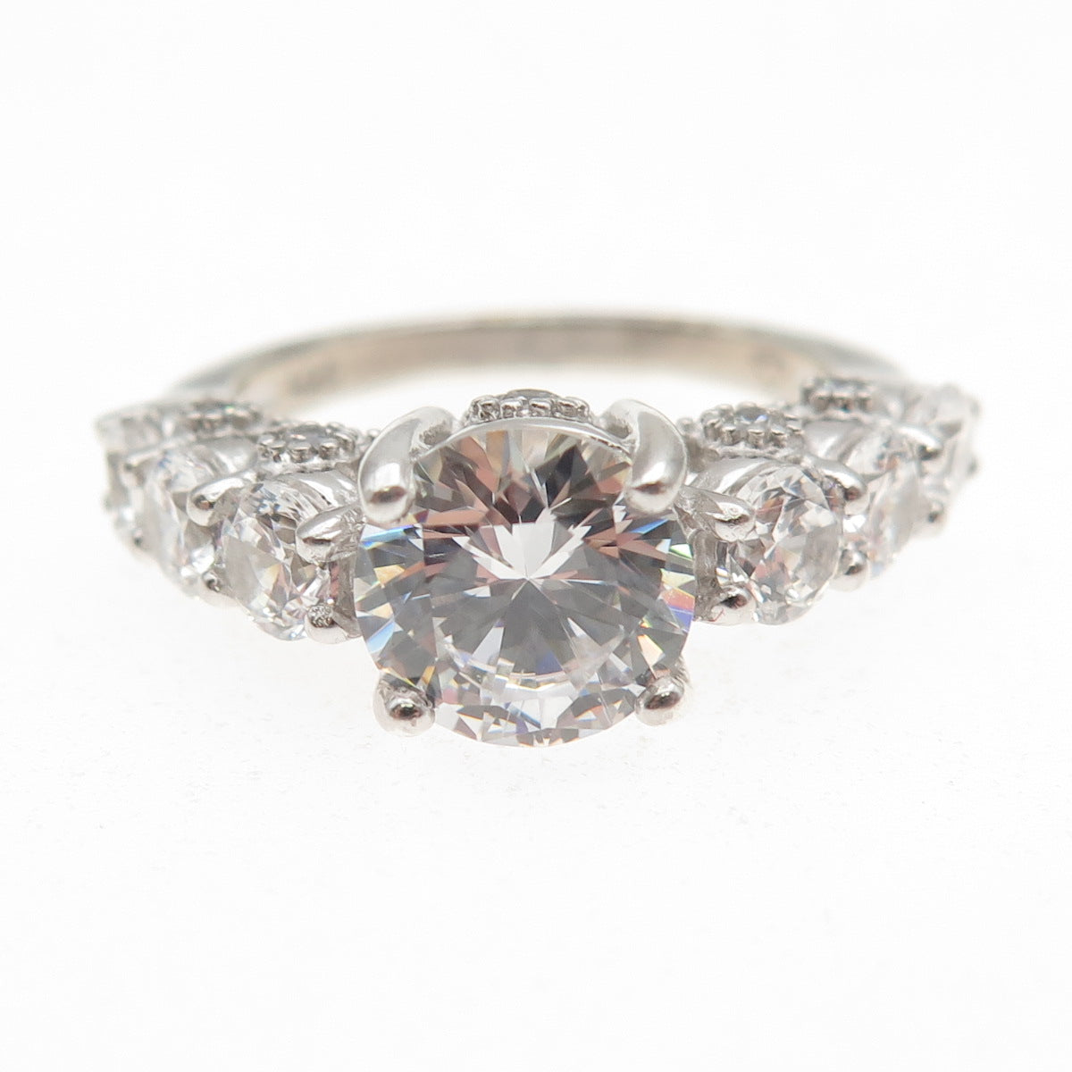 925 Sterling Silver Round-Cut C Z Engagement Ring Size 7