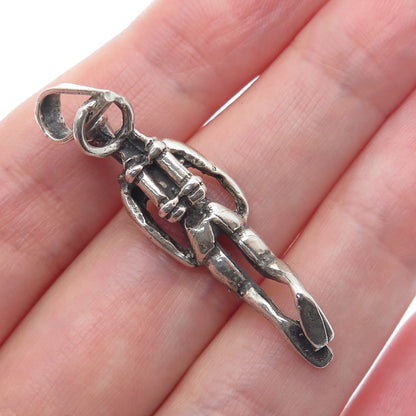 925 Sterling Silver Vintage Diver Oxidized 3D Charm Pendant