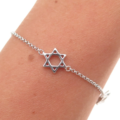 925 Sterling Silver Star of David Rolo Link Bracelet 6.25-7.25"