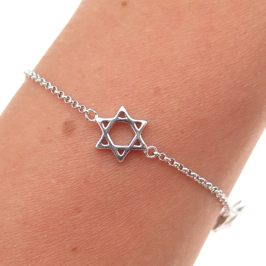 925 Sterling Silver Star of David Rolo Link Bracelet 6.25-7.25"