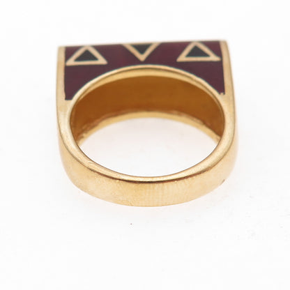 Flli Menegatti 925 Sterling Silver Gold Plated Vintage Italy Enamel Ring Size 8