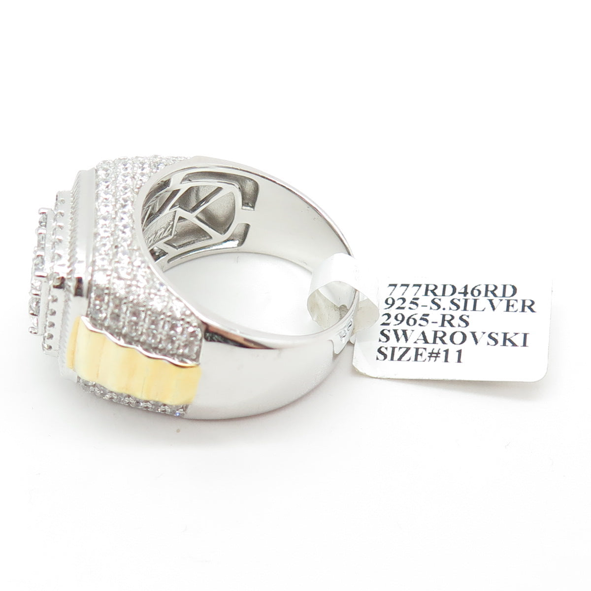 DADWANI 925 Sterling Silver 2-Tone Pave Swarovski Crystal Ring Size 11