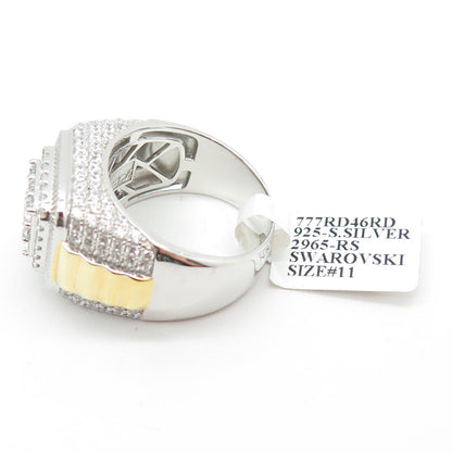 DADWANI 925 Sterling Silver 2-Tone Pave Swarovski Crystal Ring Size 11