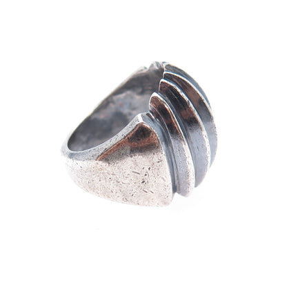 925 Sterling Silver Vintage Modernist Ribbed Oxidized Ring Size 5.25