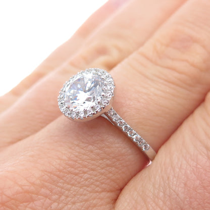 925 Sterling Silver Round-Cut C Z Engagement Ring Size 7