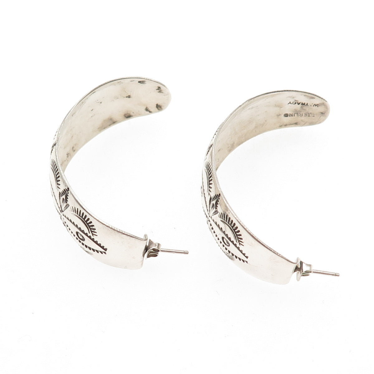 Wilbur Tracy Navajo Old Pawn 925 Sterling Silver Southwestern Half Hoop Earrings
