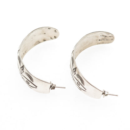 Wilbur Tracy Navajo Old Pawn 925 Sterling Silver Southwestern Half Hoop Earrings