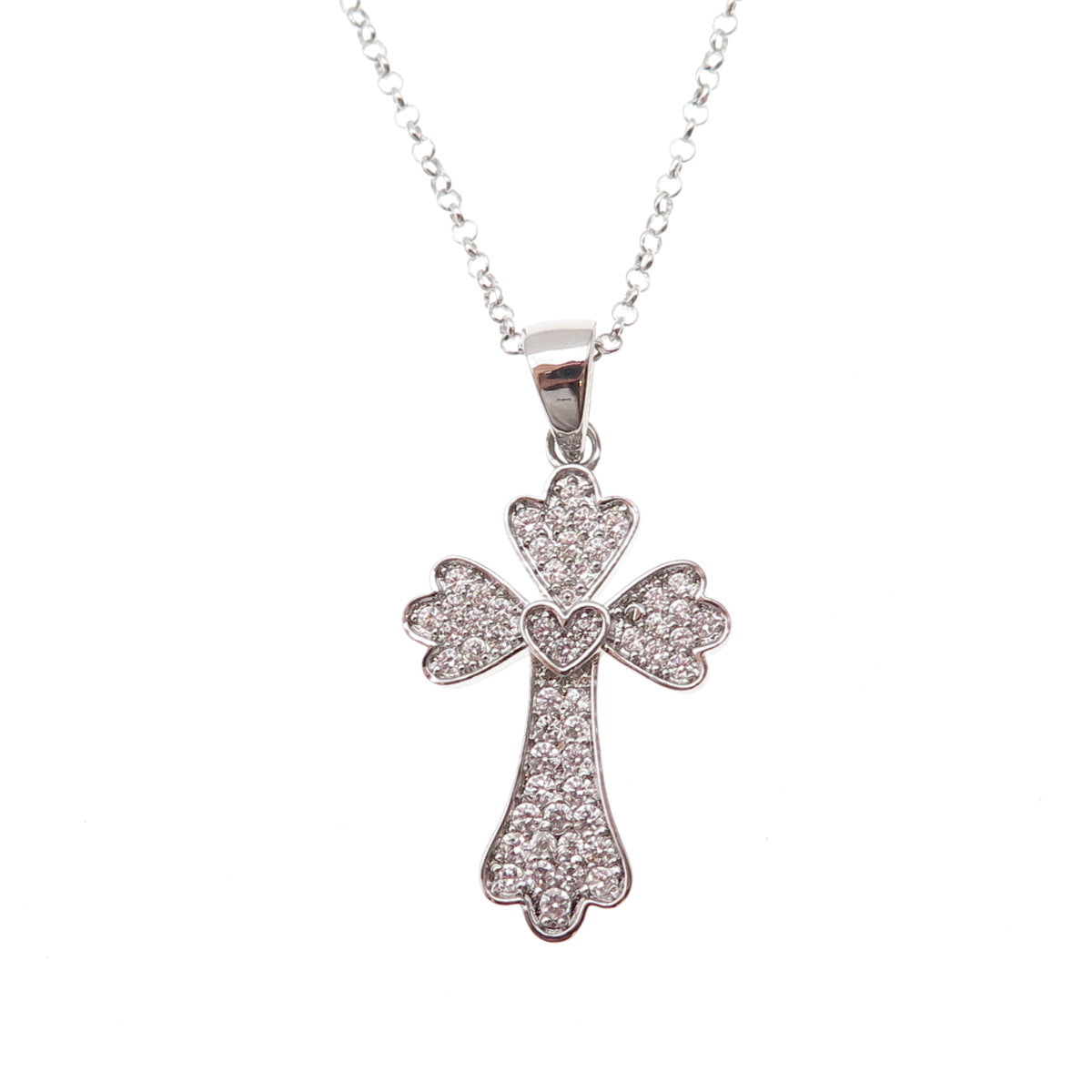 Dee Berkle 925 Sterling Silver Round-Cut C Z Cross Cable Chain Necklace 18"