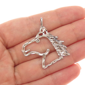 925 Sterling Silver Vintage Diamond-Cut Horse Oxidized Charm Pendant