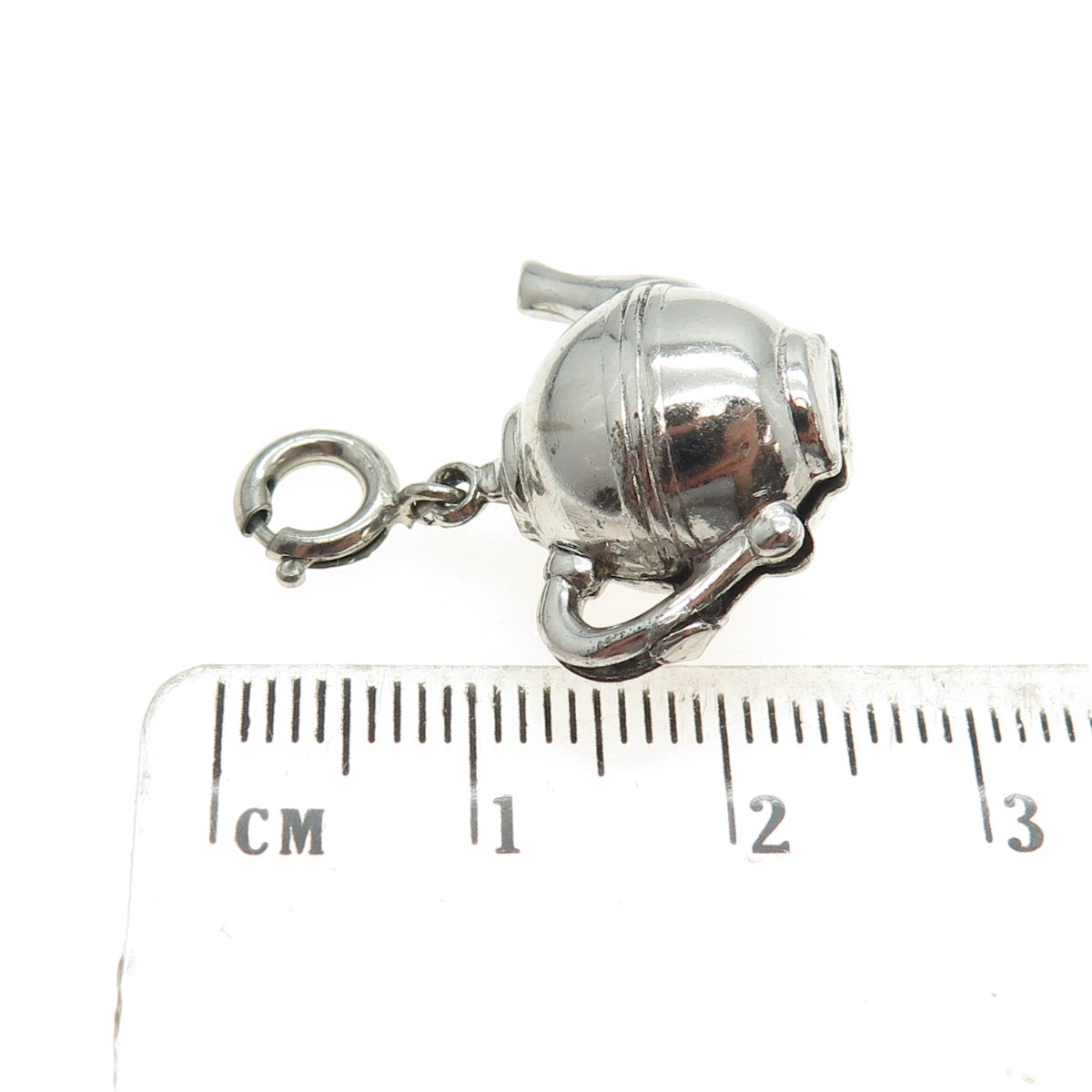 925 Sterling Silver Antique Art Deco Teapot Minimalist Spring Ring Charm Pendant