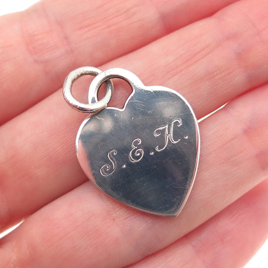 Tiffany & Co. 925 Sterling Silver Vintage Engraved SEH Heart Tag Charm Pendant