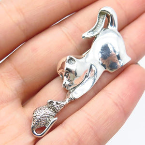 925 Sterling Silver Vintage Cat & Mouse Pin Brooch