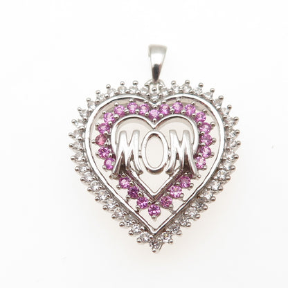 JANE SEYMOUR Sterling Silver Real Pink Sapphire & White Topaz Mom Heart Pendant
