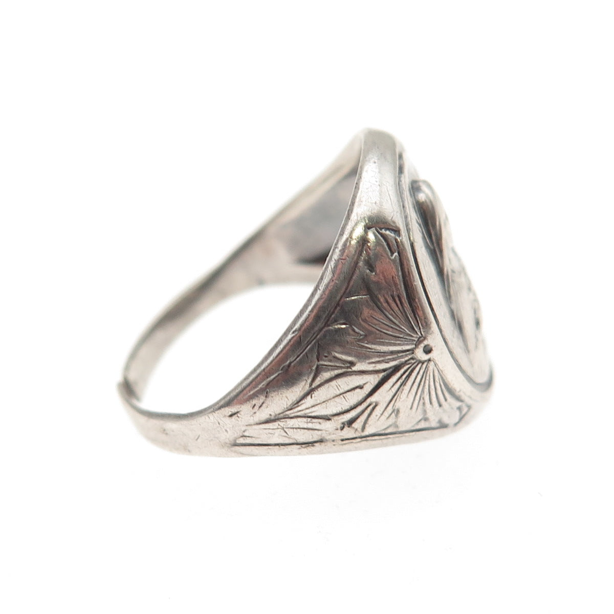 925 Sterling Silver Antique Art Deco St. Teresa Signet Ring Size 5.5 (cut shank)