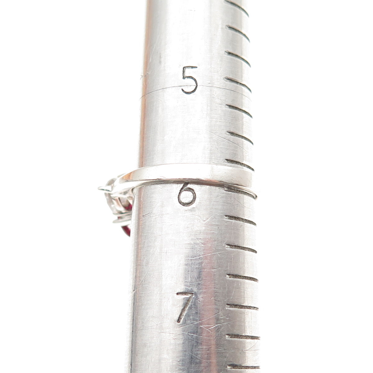 925 Sterling Silver Vintage Lab-Created Ruby & C Z Ring Size 6