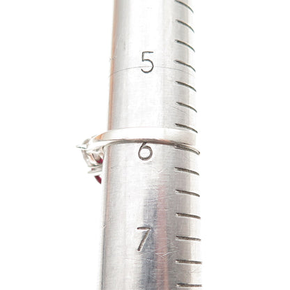 925 Sterling Silver Vintage Lab-Created Ruby & C Z Ring Size 6