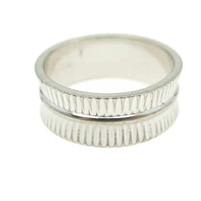 925 Sterling Silver Vintage Ribbed Band Ring Size 6.75