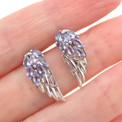 Chuck Clemency 925 Sterling Silver Real Tanzanite Angel Wings Earrings