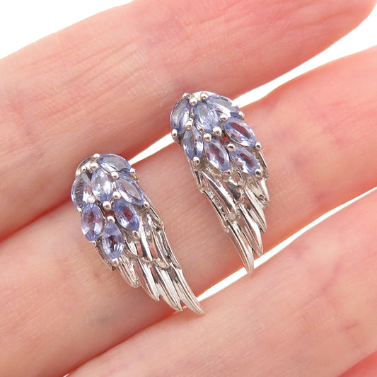 Chuck Clemency 925 Sterling Silver Real Tanzanite Angel Wings Earrings