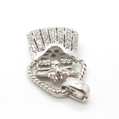 925 Sterling Silver C Z Purse Handbag Locket Pendant