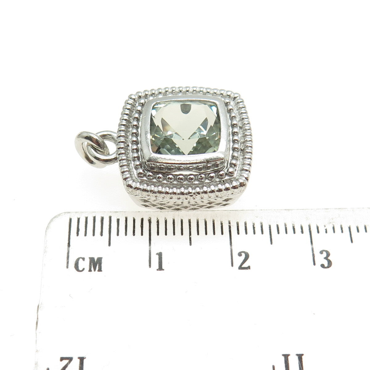 SAI 925 Sterling Silver Real Cushion-Cut Light Green Topaz Pendant