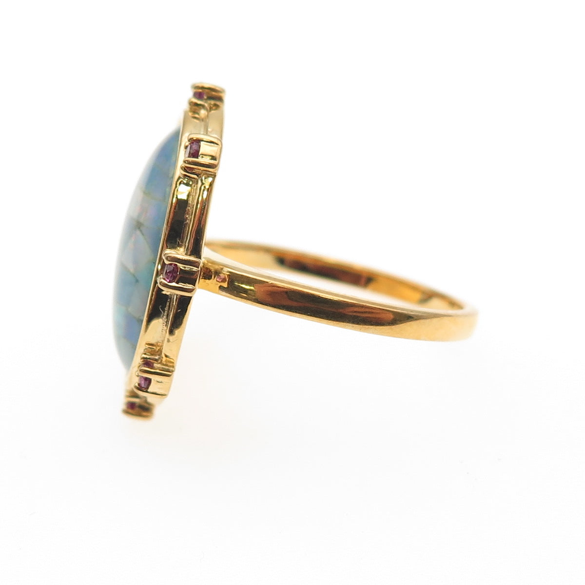 DASAN 925 Sterling Silver Gold Plated Real Opal Inlay & Amethyst Ring Size 9