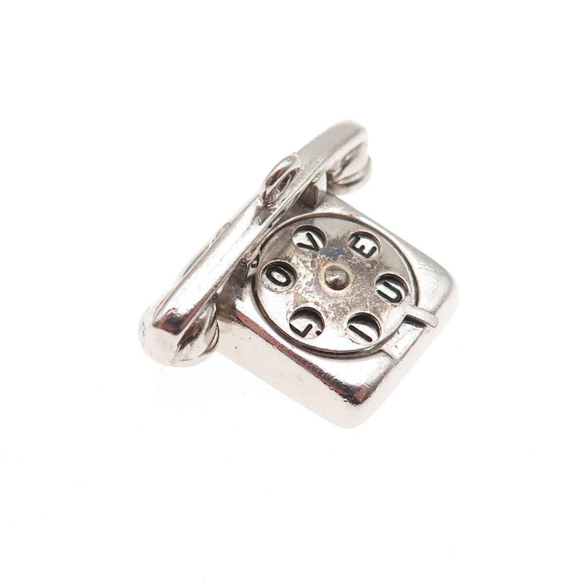 Wells Sterling Silver Antique Art Deco Rotary Phone I Love You 3D Mini Pendant