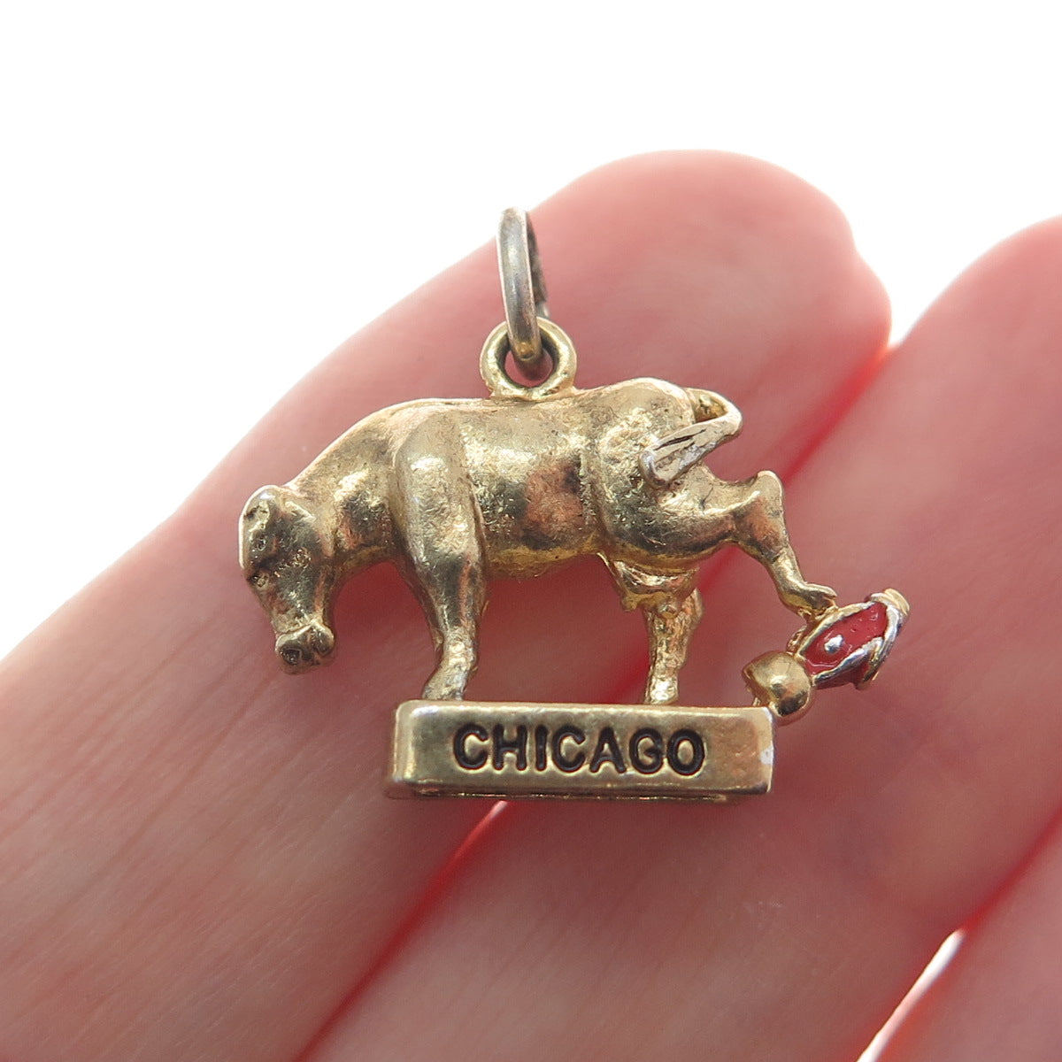 WELLS Sterling Gold Plated Vintage Enamel Oct. 8 1871 Great Chicago Fire Pendant