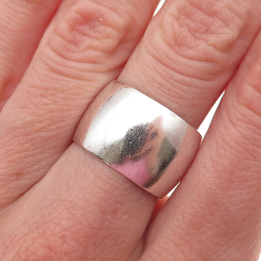 925 Sterling Silver Vintage Mexico Oxidized Wide Band Ring Size 7.5