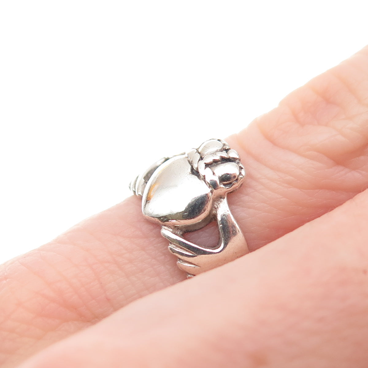 PSCL Peter Stone 925 Sterling Silver Vintage Irish Claddagh Oxidized Ring Size 4