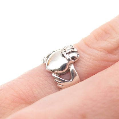 PSCL Peter Stone 925 Sterling Silver Vintage Irish Claddagh Oxidized Ring Size 4