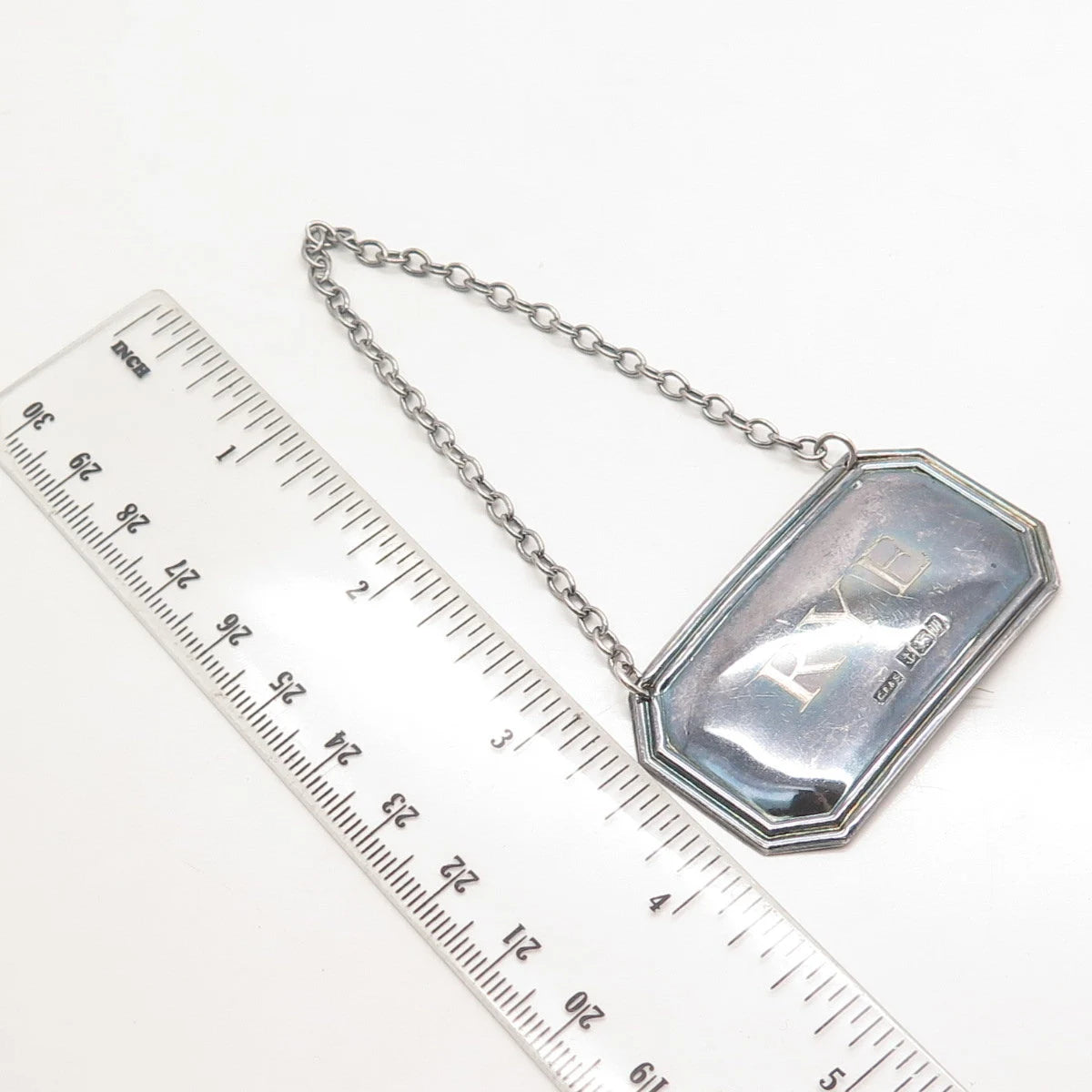 925 Sterling Silver Vtg Birmingham 1996 C. Robathan & Son 1936 "RYE" Bottle Tag