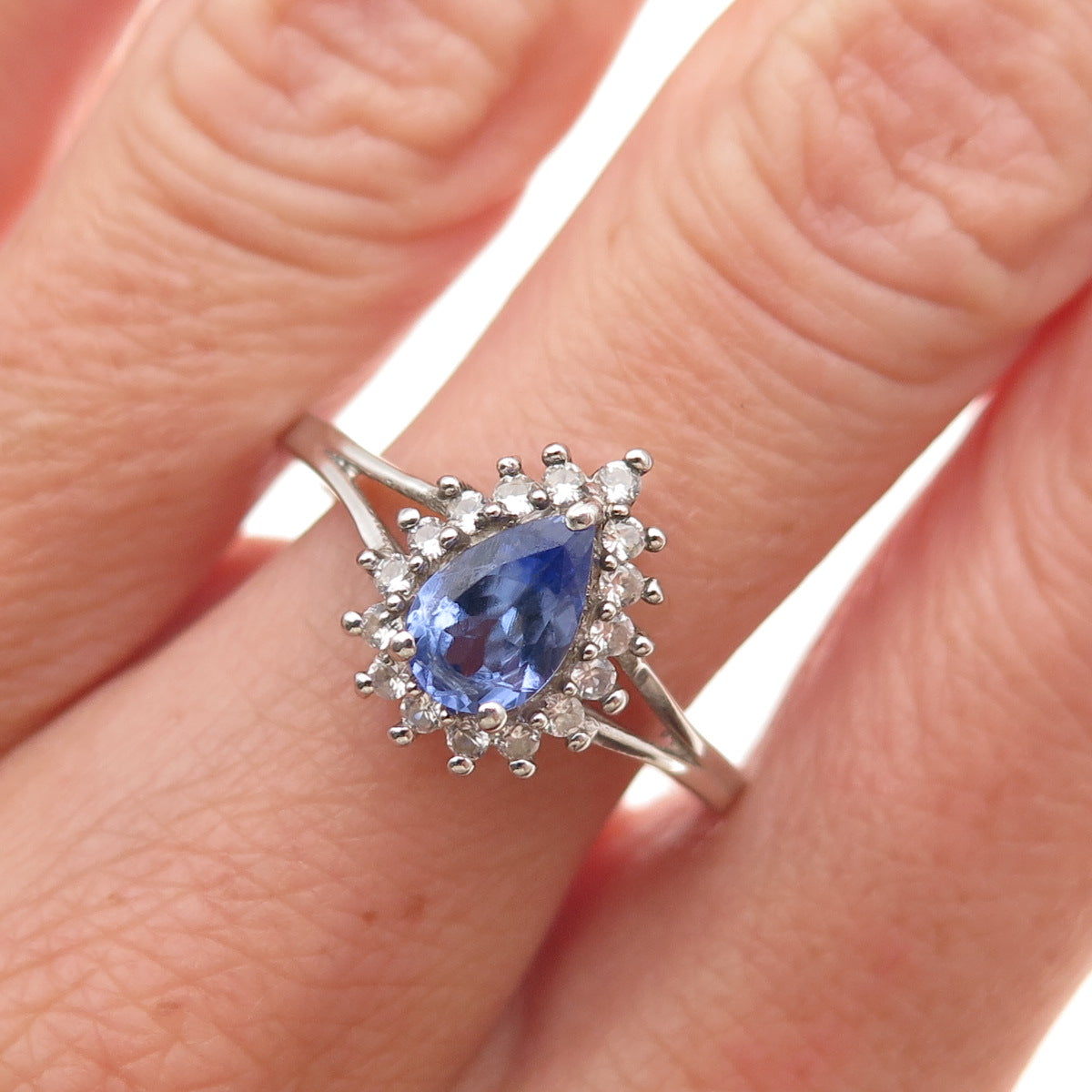 Chuck Clemency 925 Sterling Silver Real Tanzanite & White Topaz Ring Size 8.25