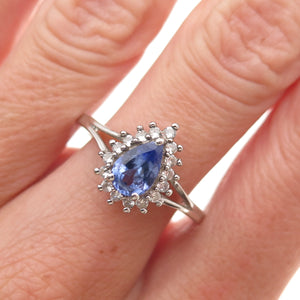 Chuck Clemency 925 Sterling Silver Real Tanzanite & White Topaz Ring Size 8.25