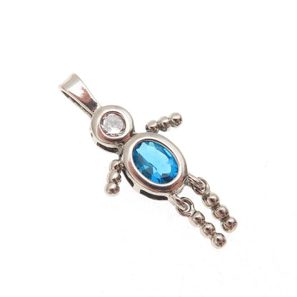 925 Sterling Silver Blue & White C Z Boy March Birthstone Articulated Pendant