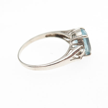 925 Sterling Silver Vintage Real Oval-Cut Blue Topaz Ring Size 6.5