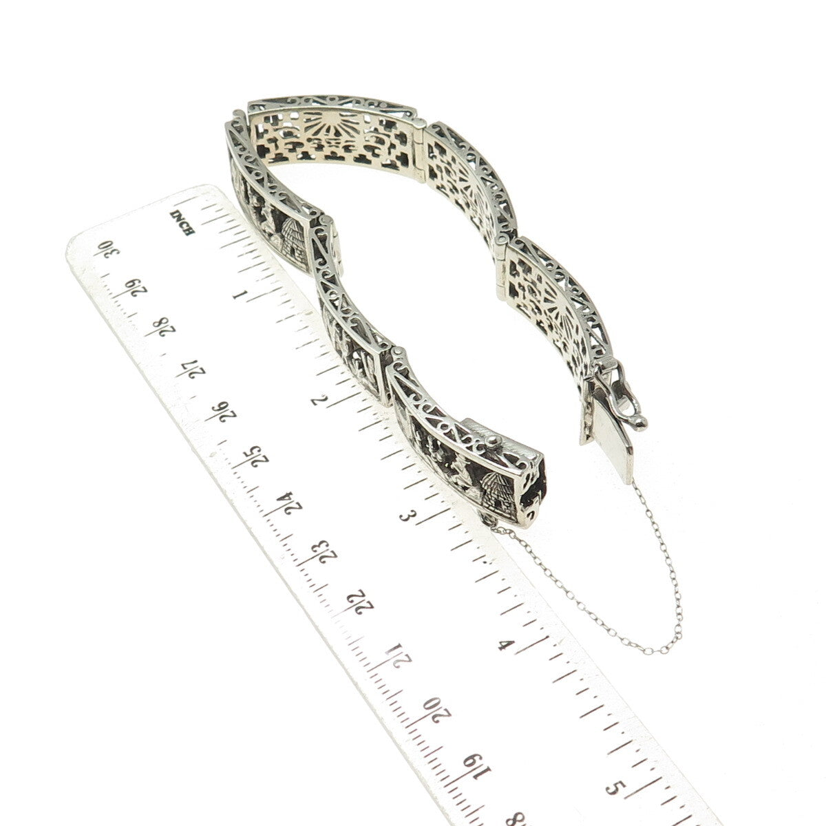 ARTE ORFEBRE 925 Sterling Silver Vintage Peru Storyteller Bracelet 7.25" #7795