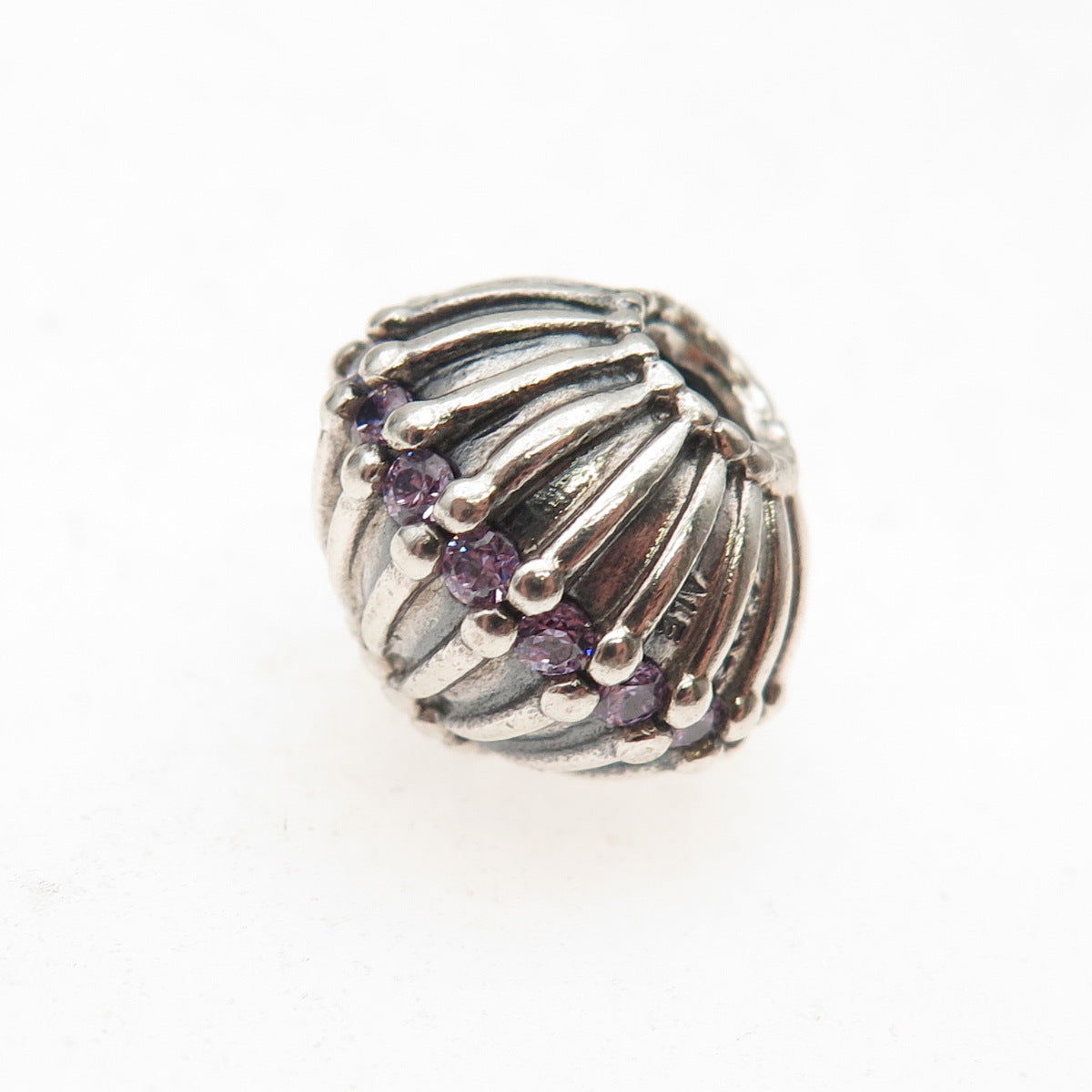 Pandora 925 Sterling Silver Purple C Z Show Stopper Slide Bead Charm
