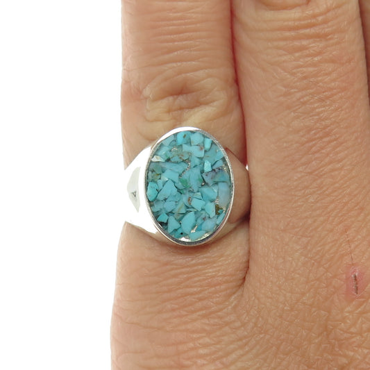 STULLER 925 Sterling Silver Vintage Real Turquoise Inlay Signet Ring Size 4