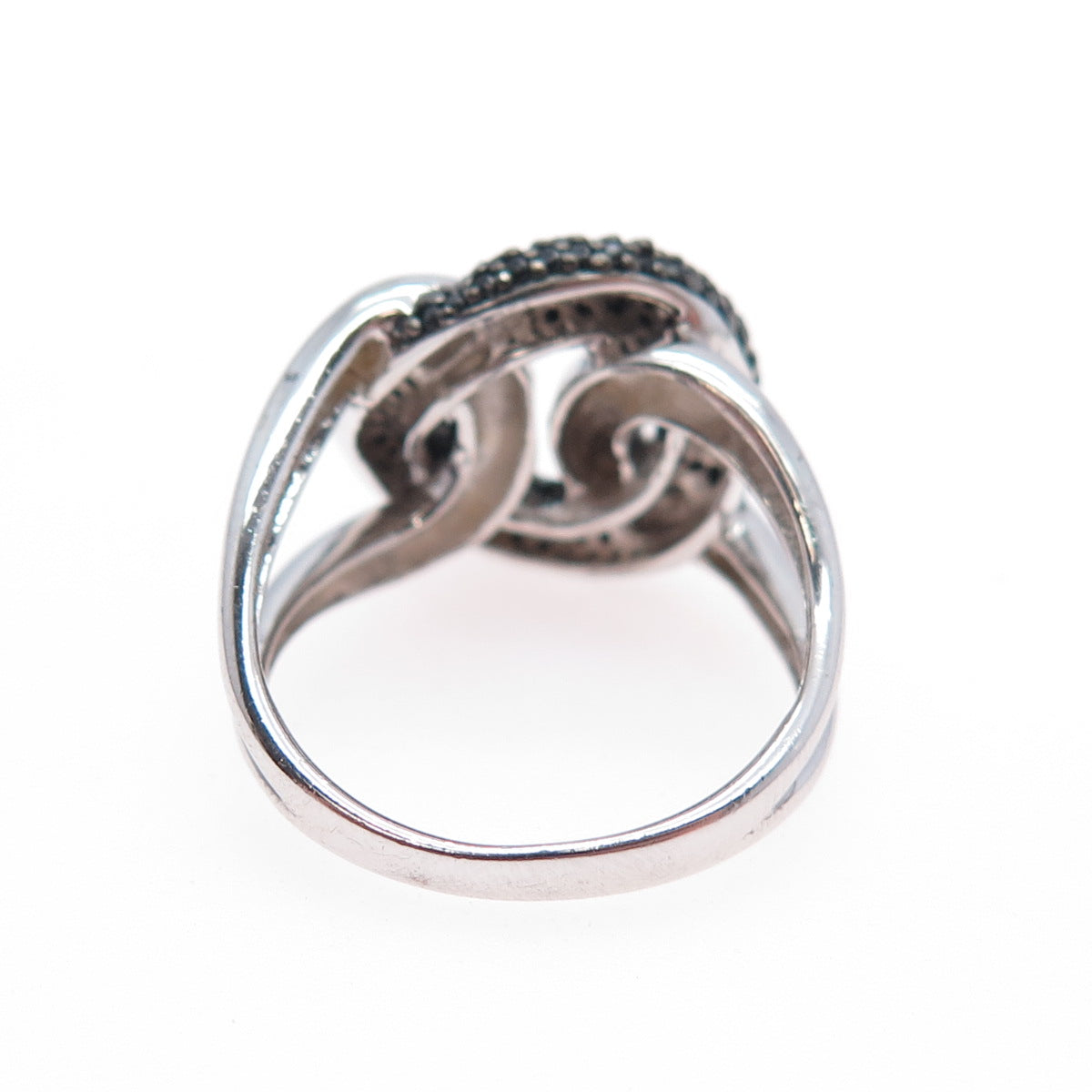 925 Sterling Silver Real Black Spinel Interlocked Circle Ring Size 7.25