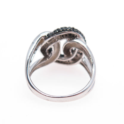 925 Sterling Silver Real Black Spinel Interlocked Circle Ring Size 7.25