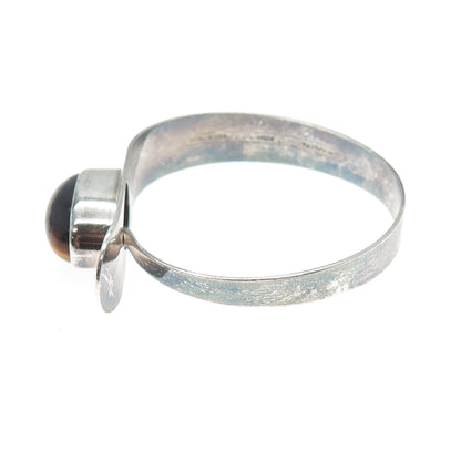 ERIK GRANIT 925H Sterling Vintage 1972 Finland Tiger Eye Bangle Bracelet 6.5"