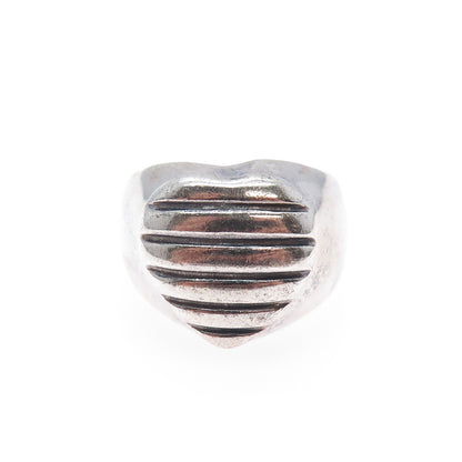 CHARLES WINSTON Sterling Silver Vintage Modernist Heart Oxidized Ring Size 8.75