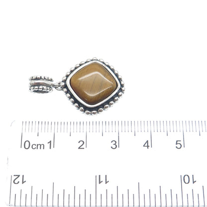 925 Sterling Silver Vintage Real Tiger Eye Beaded Dangle Charm Pendant