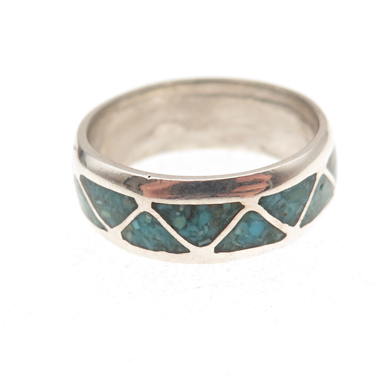 Old Pawn 925 Sterling Silver Vintage Turquoise Inlay Tribal Band Ring Size 9.75