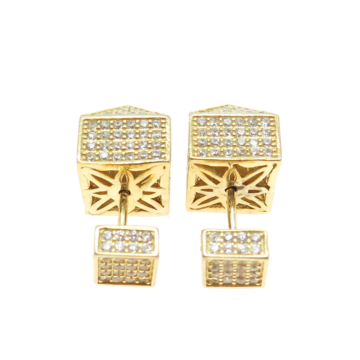 925 Sterling Silver Gold Plated Round-Cut C Z Pyramid Earrings